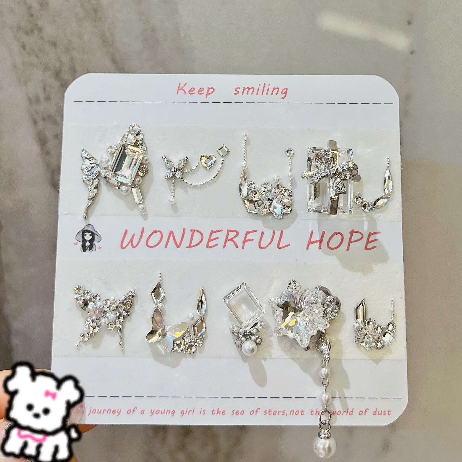 拼钻蝴蝶施华洛美甲钻材料包华子钻美甲全华钻饰品白色婚甲