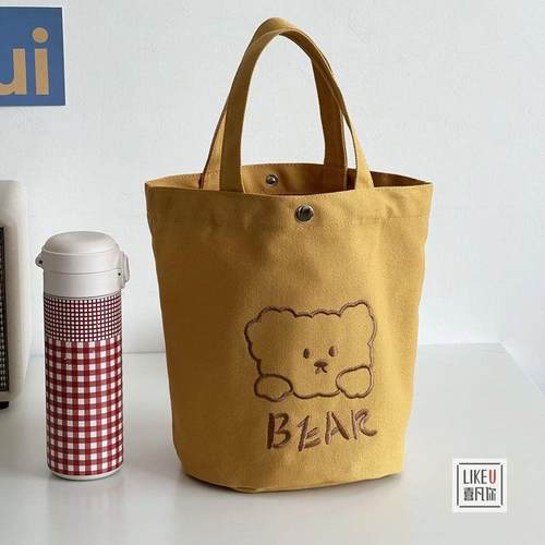 水桶型帆布便当包妈咪包手提小包