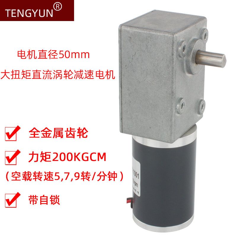 直流12V24V涡轮蜗杆减速电机TYWL50FW大扭矩带自锁低转速双出轴