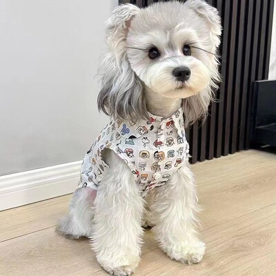 雪纳瑞狗狗猫咪无袖衬衫卡通印花