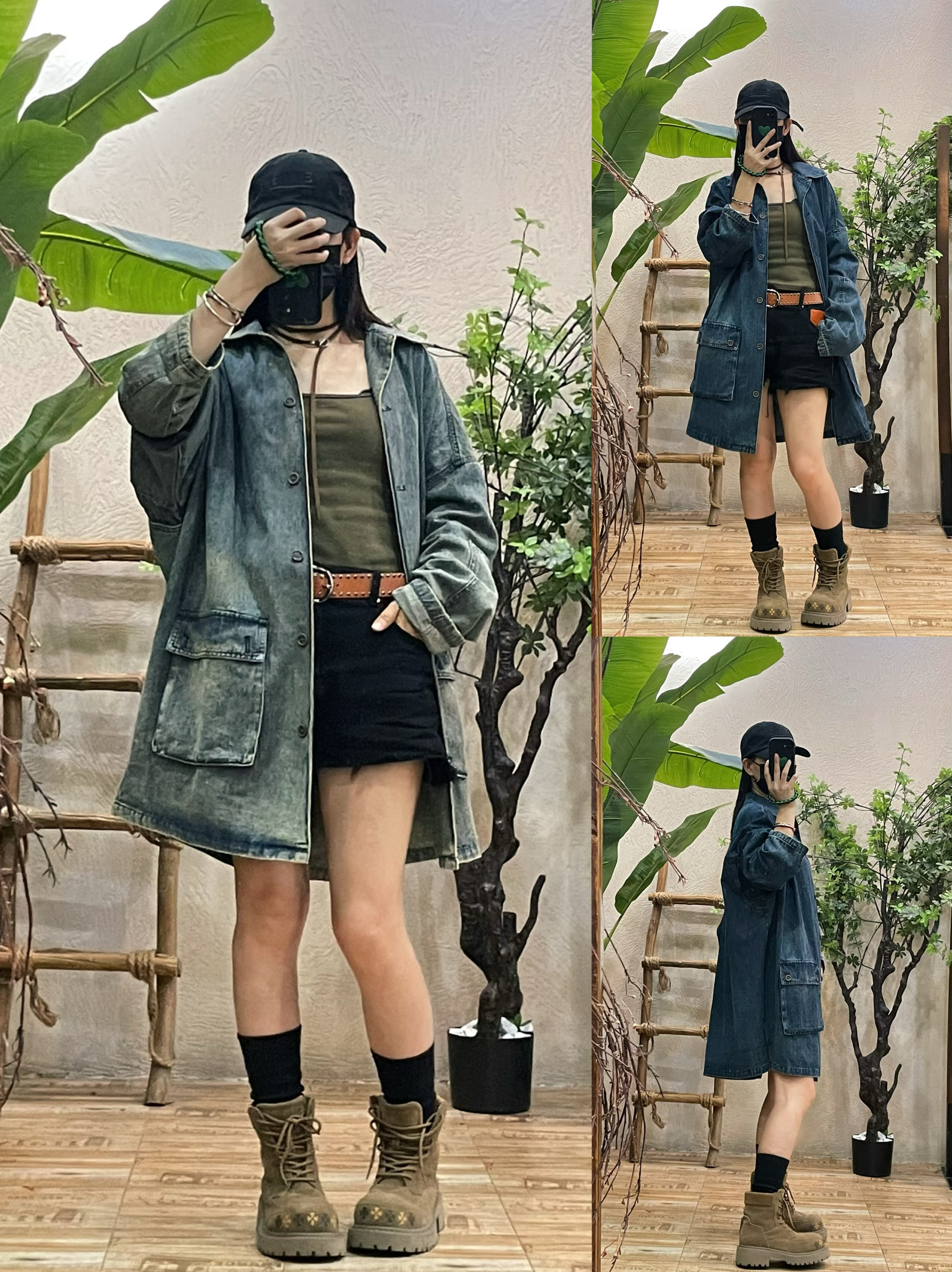 复古做旧牛仔外套女2025秋季新款宽松显瘦中长款休闲工装夹克潮