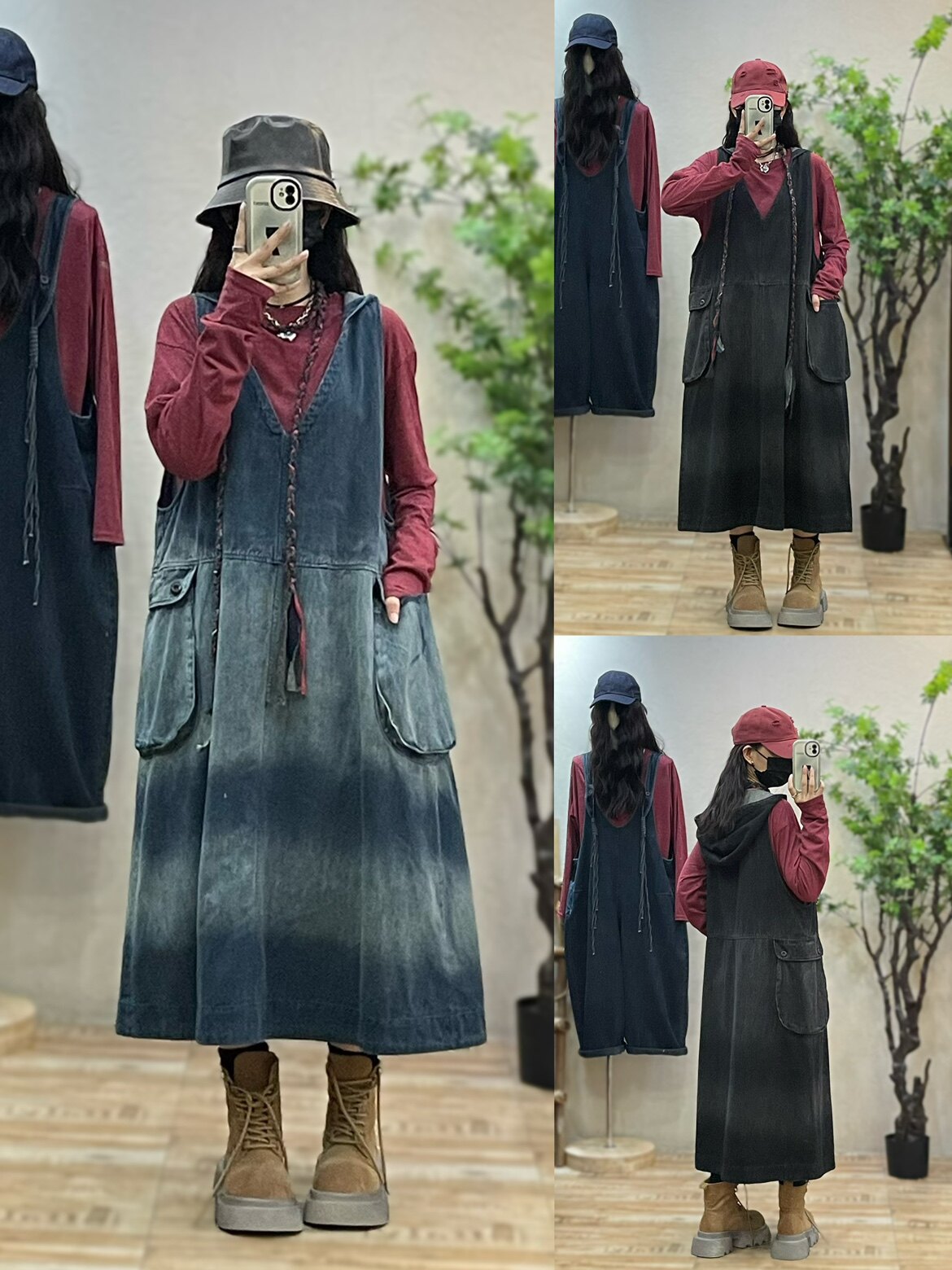 春秋季新款牛仔背带裙女 中长款复古气质显瘦大码无袖背心连衣裙