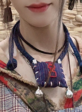 民族风刺绣纯手工老布编制项链2022年新款复古文艺原创布艺脖颈链