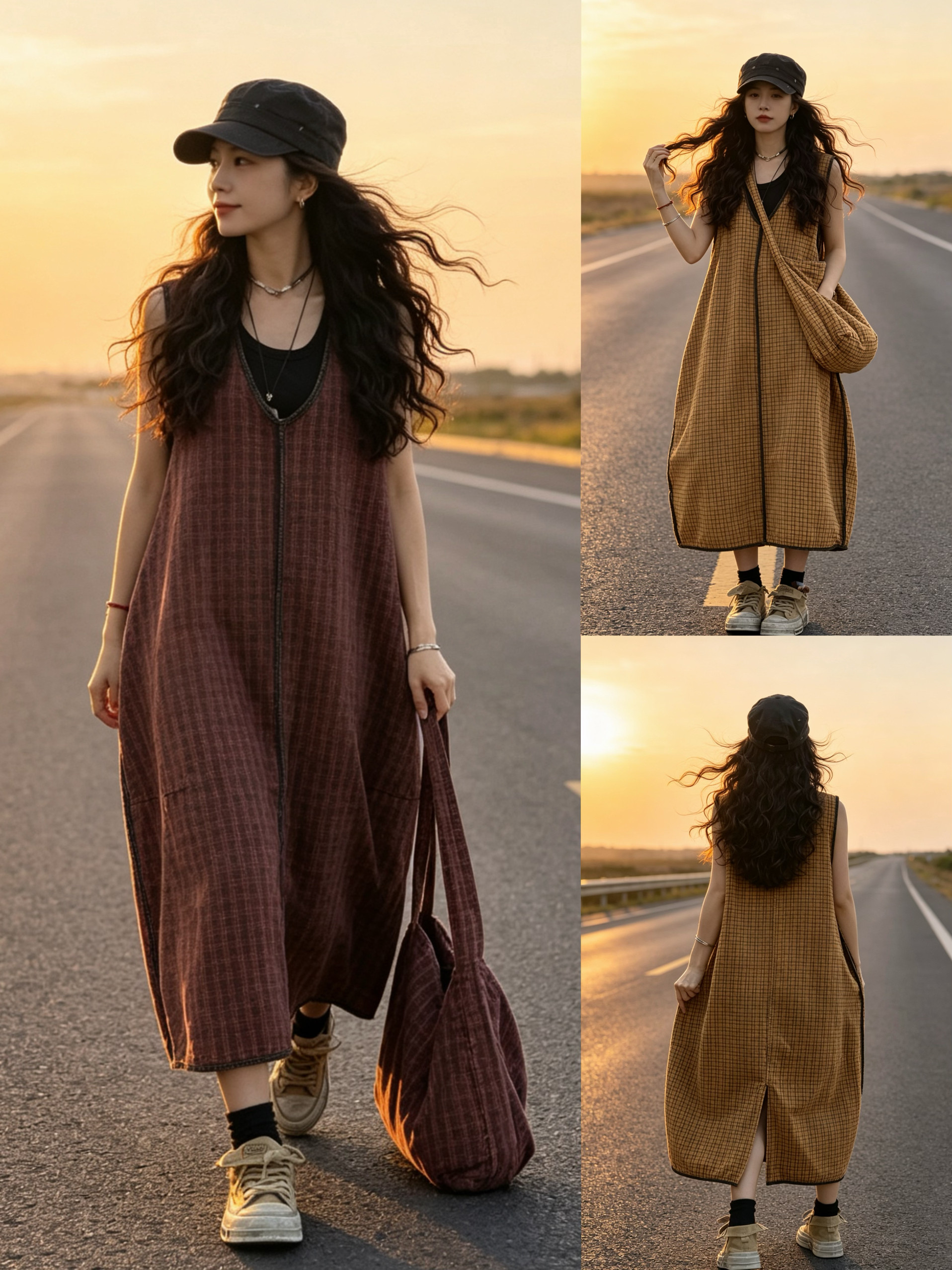 原创2026春夏新款格子无袖连衣裙女宽松休闲个性时尚百搭背心裙