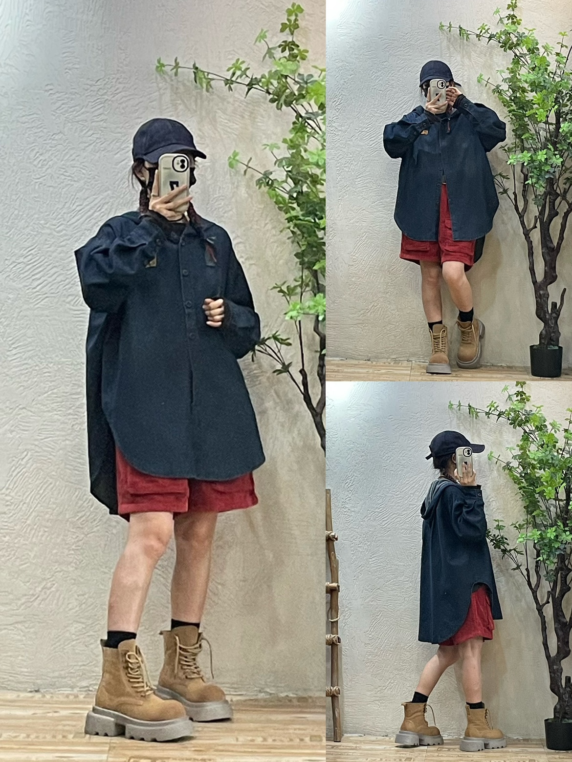 牛仔连帽贴标衬衫外套女 宽松大码前长后短长袖时尚休闲百搭上衣