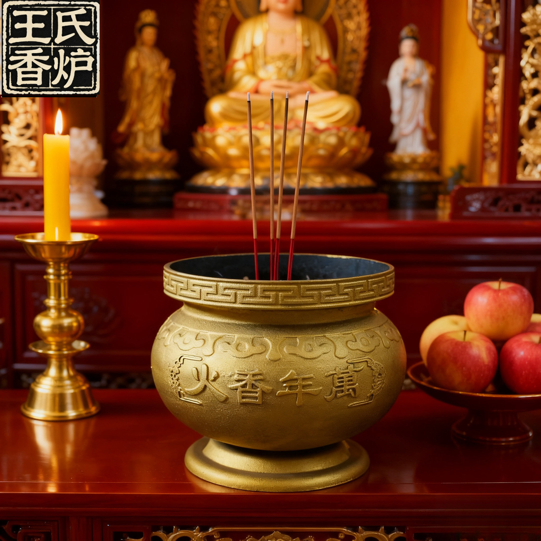 圆形铸铁平底香炉插香供奉寺庙道观内外家用祠堂案桌耐用美观香炉