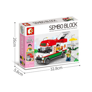 森宝601305 城市女孩街景披萨外卖车摆件小颗粒拼装启蒙积木玩具
