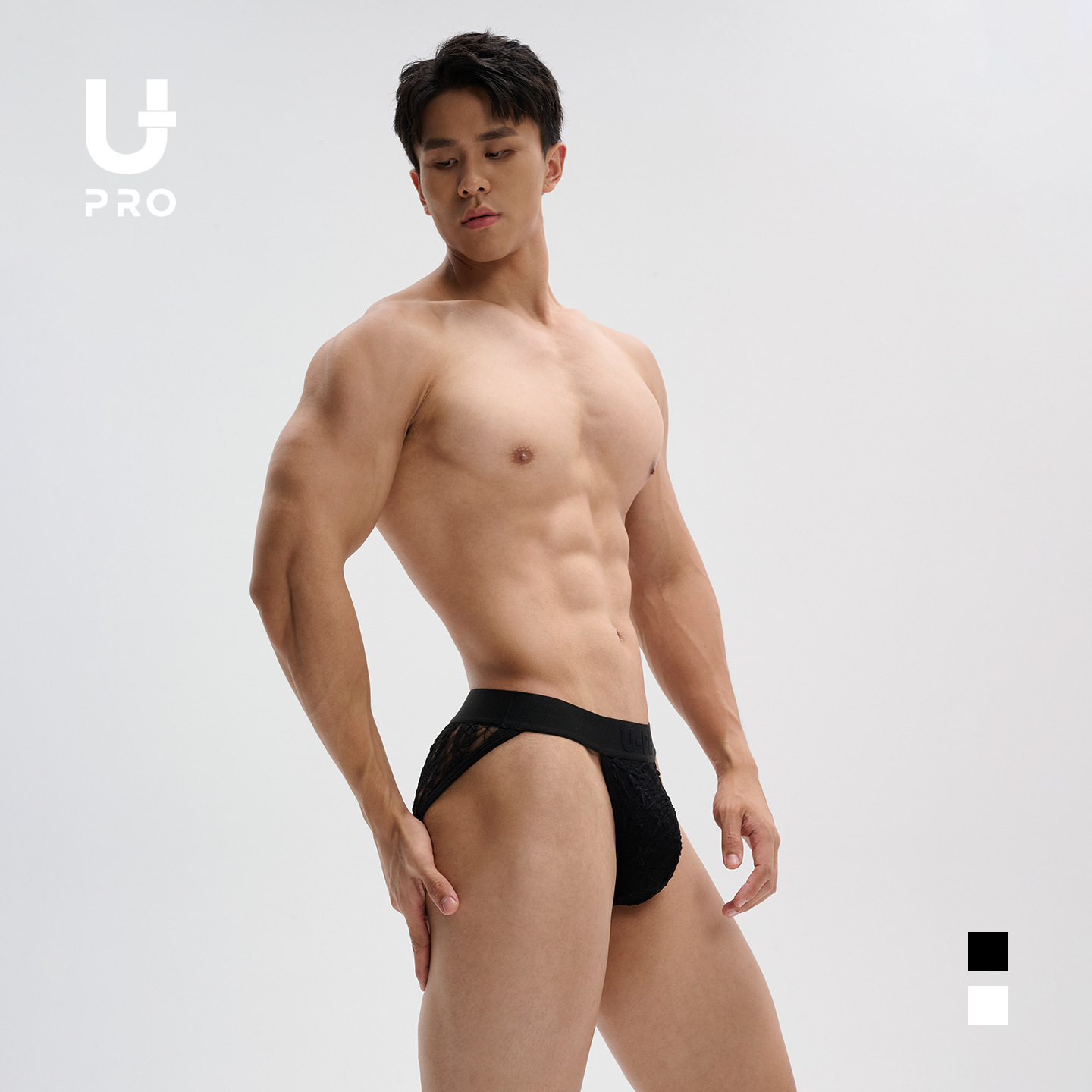 UPRO柚璞男士高开叉蕾丝高弹三角内裤黑白内衣