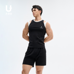 UPRO时尚 假两件黑白撞色运动休闲背心男上衣