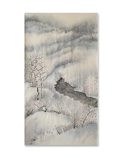 雪景禅意国画侘寂风 纯手绘新中式 现代客厅茶室水墨画办公室挂画