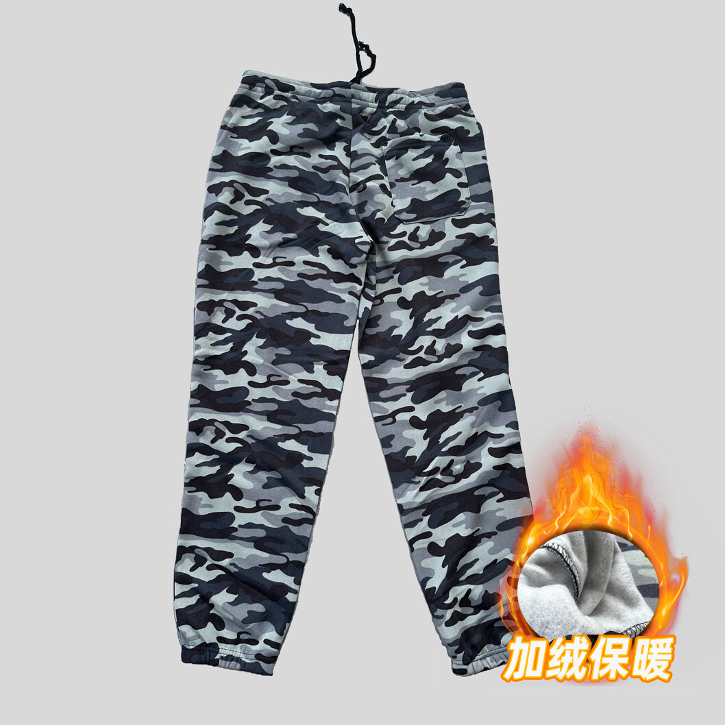 外贸迷彩运动裤休闲裤百搭长裤子卫裤加绒卫裤松紧束脚纯色保暖冬