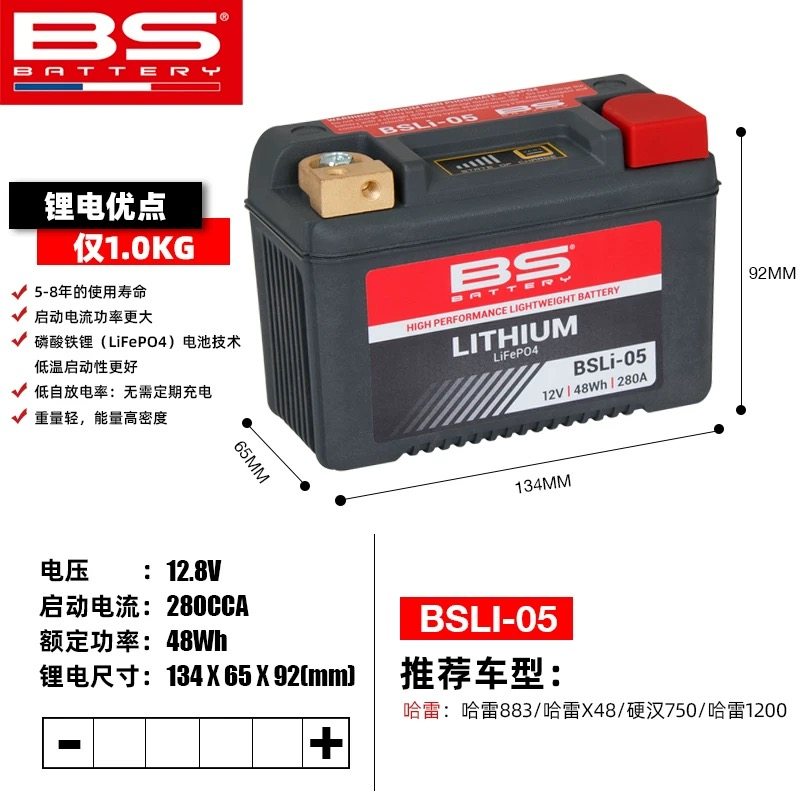 BS锂电池摩托车电瓶通用春风贝纳利哈雷宝马铃木豪爵川崎杜卡迪