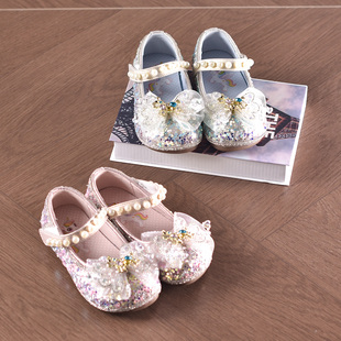 芭芭鸭公主鞋2026春夏新款宝宝鞋子软底带钻女童舞蹈鞋演出亮晶晶