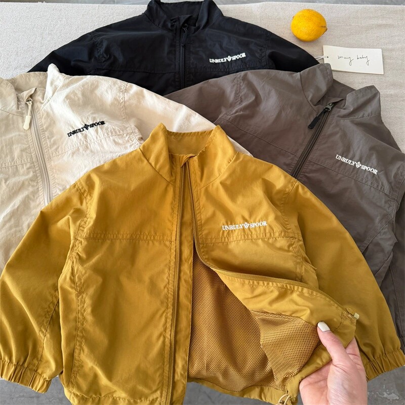 男女童外套薄款字母拉链衫宝宝春秋立领外套2026早春童装儿童上衣