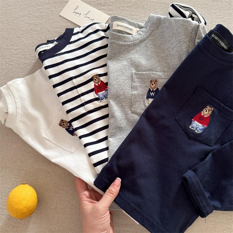 小熊刺绣纯棉薄款A类儿童长袖T