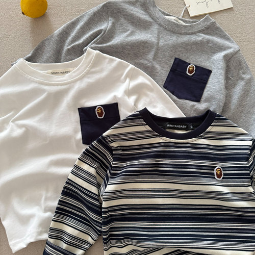 A类纯棉透气男女童长袖T恤洋气