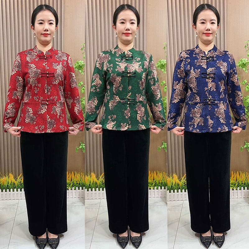 妈妈秋冬盘扣加绒开衫