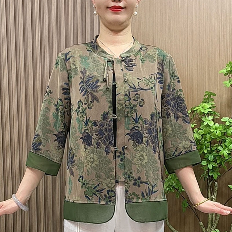 中老年女装气质复古衬衫妈妈装大码宽松七分袖国风小衫上衣