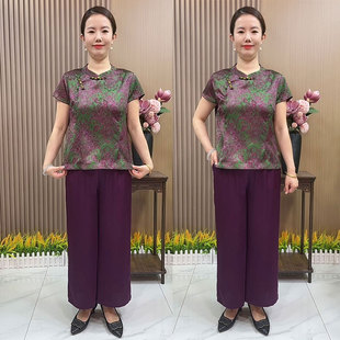 妈妈夏装新中式气质套装中年女装夏季显瘦时尚两件套装九分裤子
