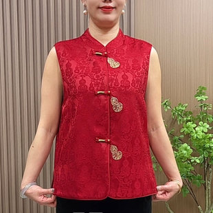 国风马甲女春装2026新款中老年女装春秋红色喜庆串珠新中式马夹