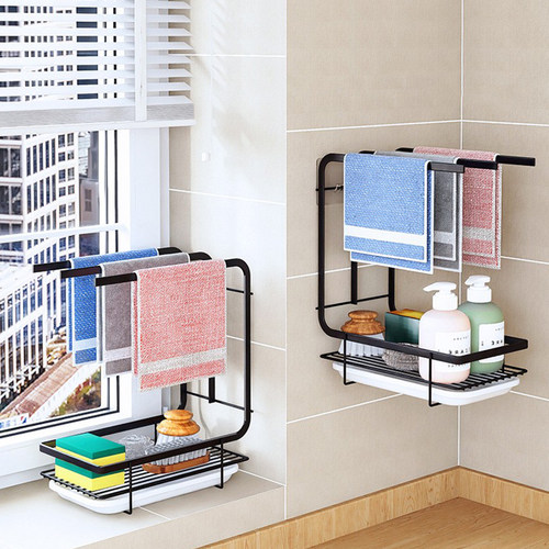 厨房抹布架带接水盘壁挂免打孔