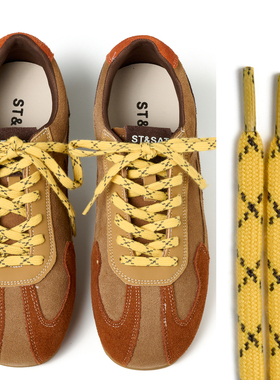 棉扁平鞋带黄色乳白色米灰色交叉花纹点适用于德训芭蕾休闲鞋带绳