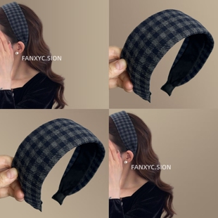 【碧落银河】复古格纹发箍质感海绵宽头箍百搭气质高颅顶旅行发卡