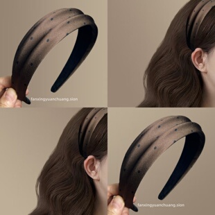 复古波点宽边发箍高颅顶日常外戴头箍韩系旅行发卡 摩卡生巧