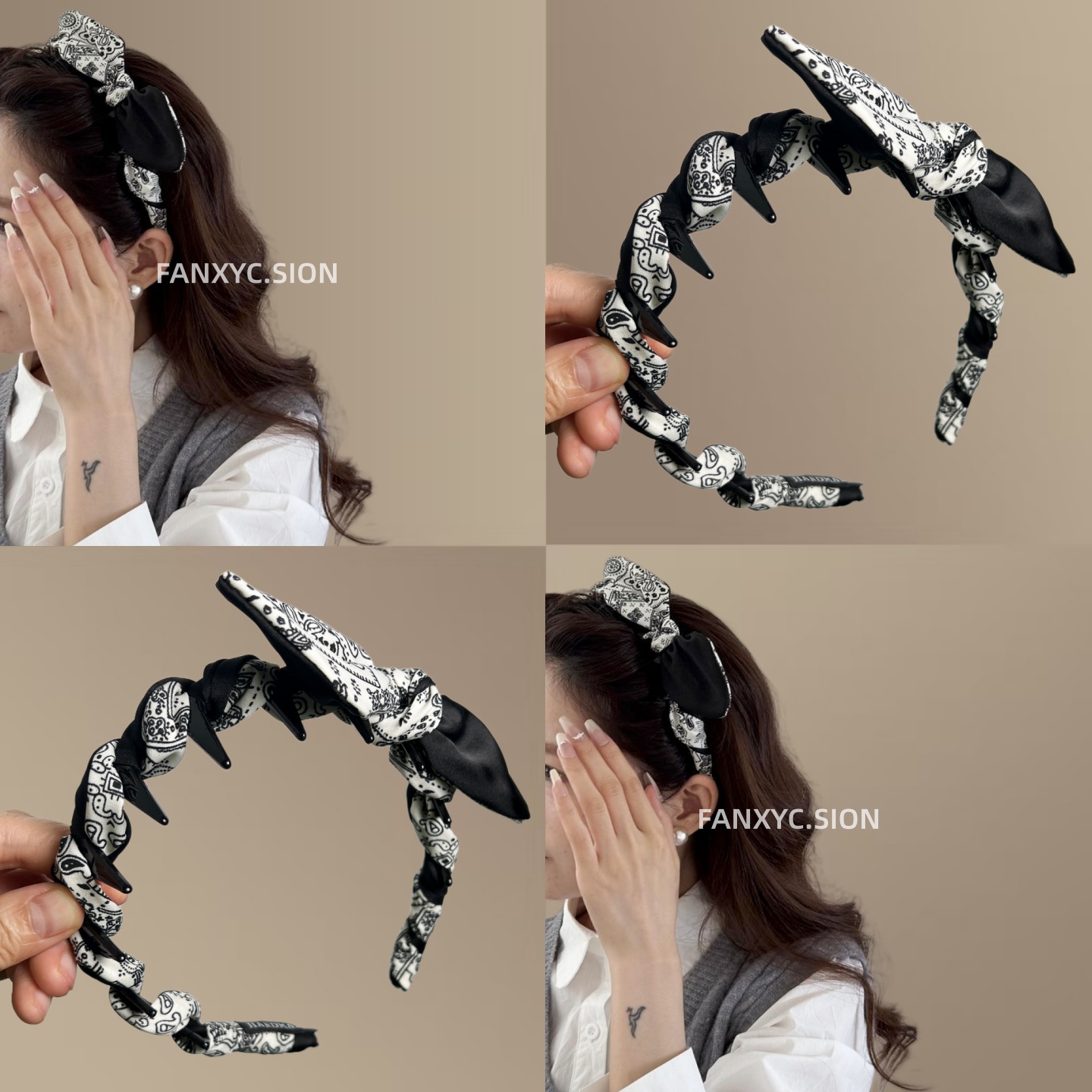 高颅顶印花蝴蝶结兔耳朵发箍