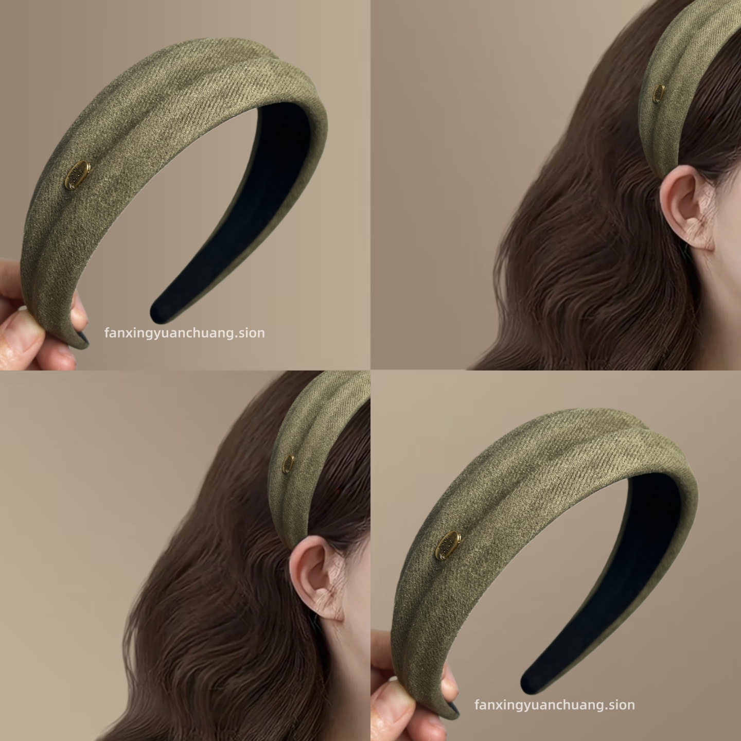 【绿屿浮光】时尚麂皮绒金标凹凸发箍高颅顶气质头箍显白旅行发卡