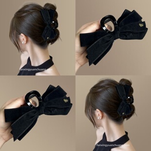 【花蝶令】爱心丝绒蝴蝶结抓夹大号气质发夹高级感鲨鱼夹秋冬发抓