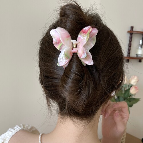 大理石纹双层蝴蝶抓夹韩版高级感