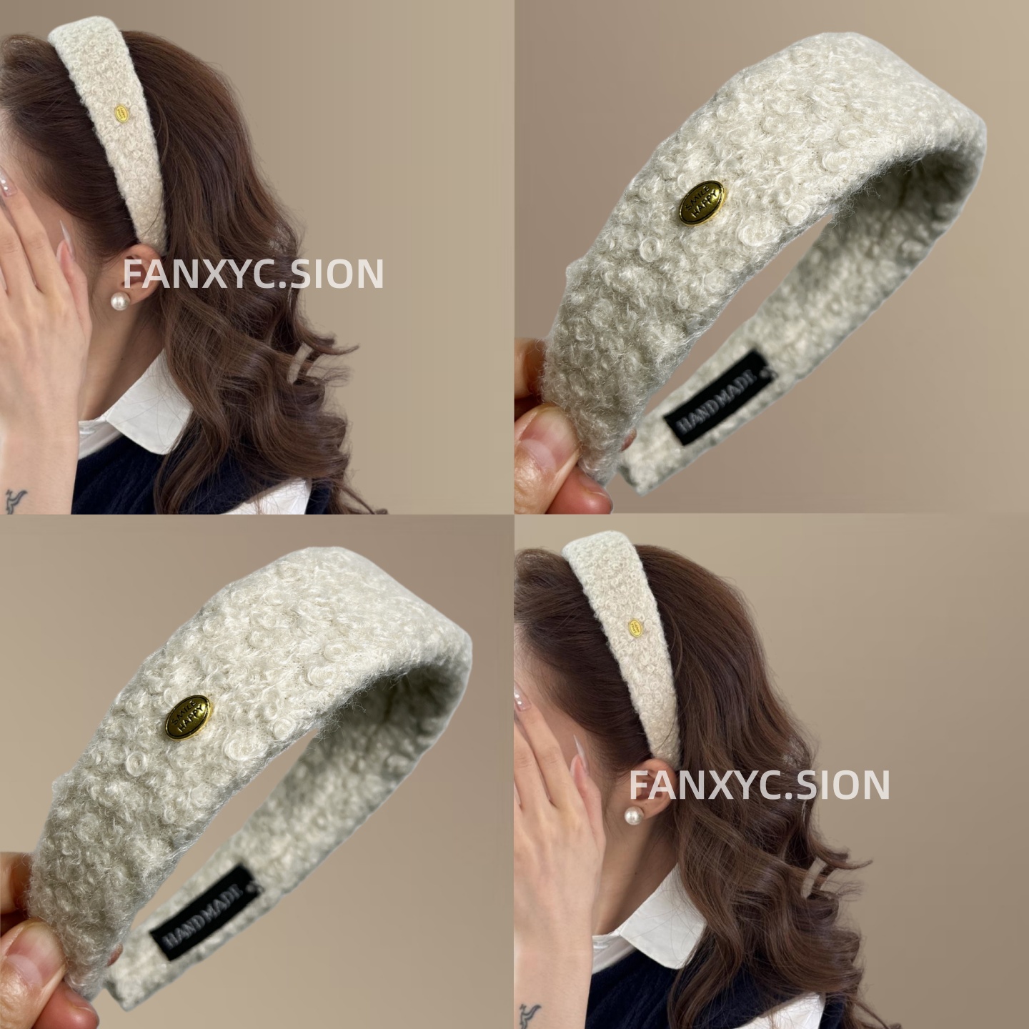 韩国宽版秋冬金标字母毛绒发箍