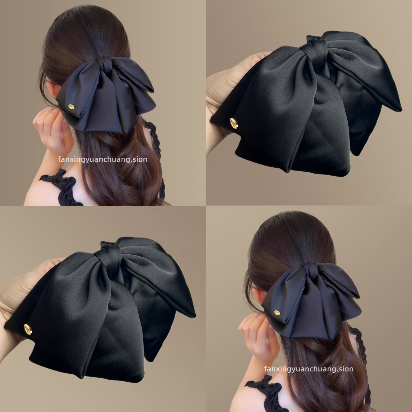 法式金标纯色缎面蝴蝶结马尾夹