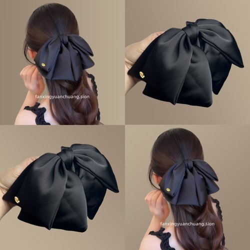 法式金标纯色缎面蝴蝶结马尾夹