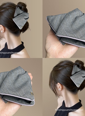 韩系高级感斜纹发箍灰色条纹方巾发圈气质百搭马尾抓夹盘发夹头绳