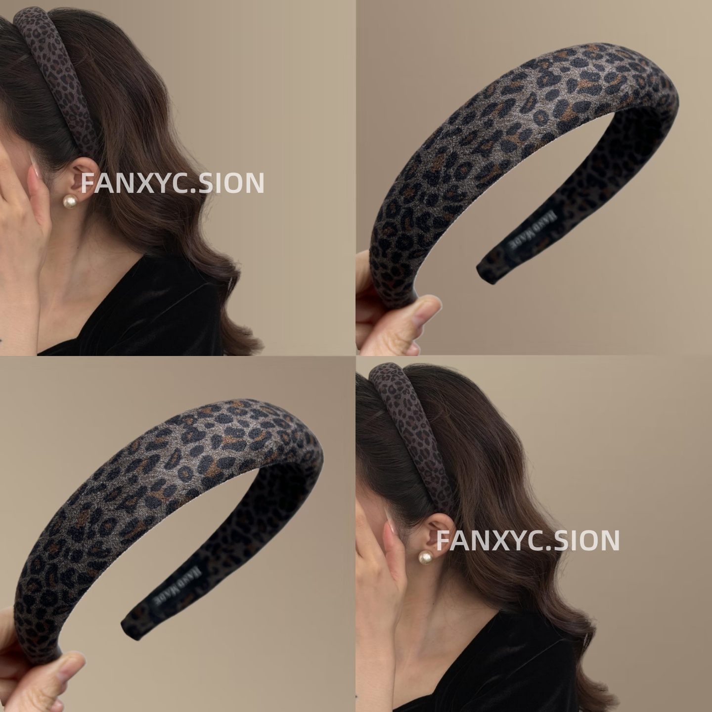 韩系秋冬复古丝绒豹纹高颅顶发箍