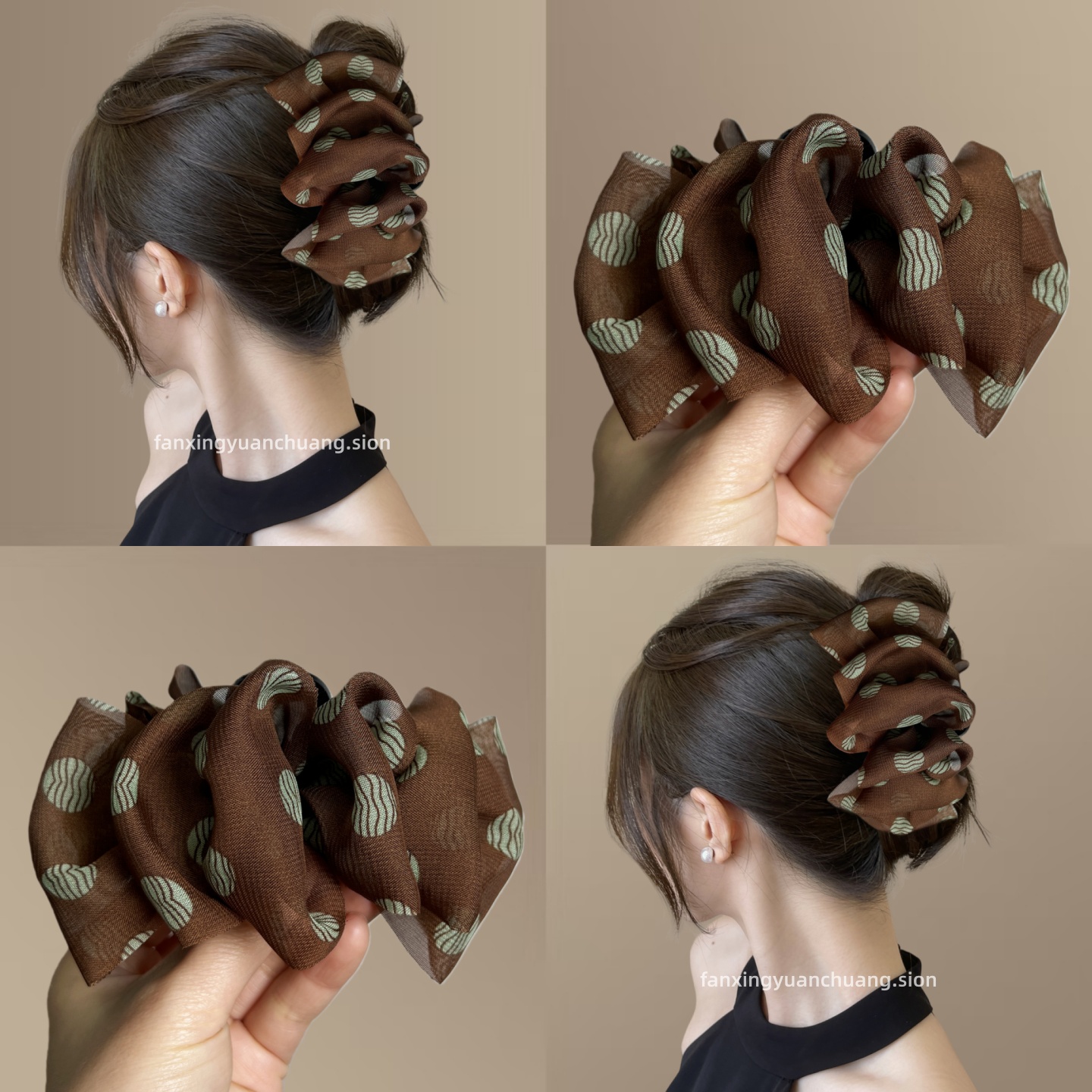 原版褶皱网纱波点发夹女外出抓夹