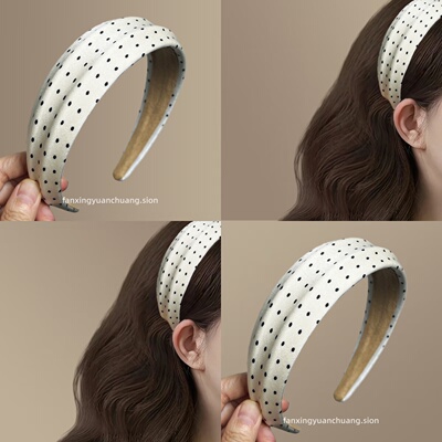 韩系黑白波点宽边发箍女高颅顶