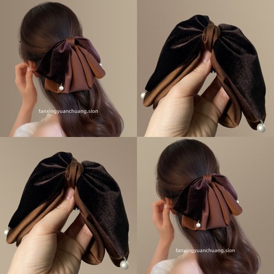 轻奢丝绒蝴蝶结抓夹女高级