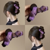 紫藤花海 毛绒蝴蝶结抓夹大号发量多鲨鱼夹盘发发夹百搭发抓