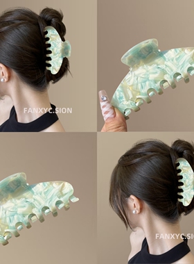 新款简约蓝绿色系醋酸抓夹甜美简约百搭发抓高级感气质鲨鱼夹发饰