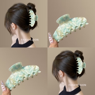新款简约蓝绿色系醋酸抓夹甜美简约百搭发抓高级感气质鲨鱼夹发饰
