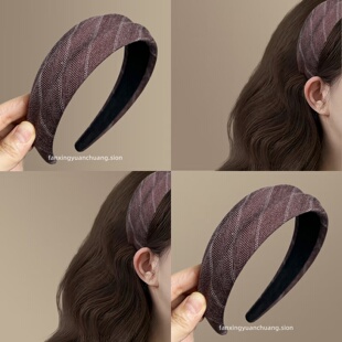 【红浆果】韩版百搭斜纹宽发箍凹凸感布艺高颅顶头箍气质旅行发卡