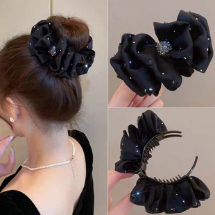 【气质感爆棚】蝴蝶结抓夹镶钻马尾丸子黑色款泡泡发夹发饰女