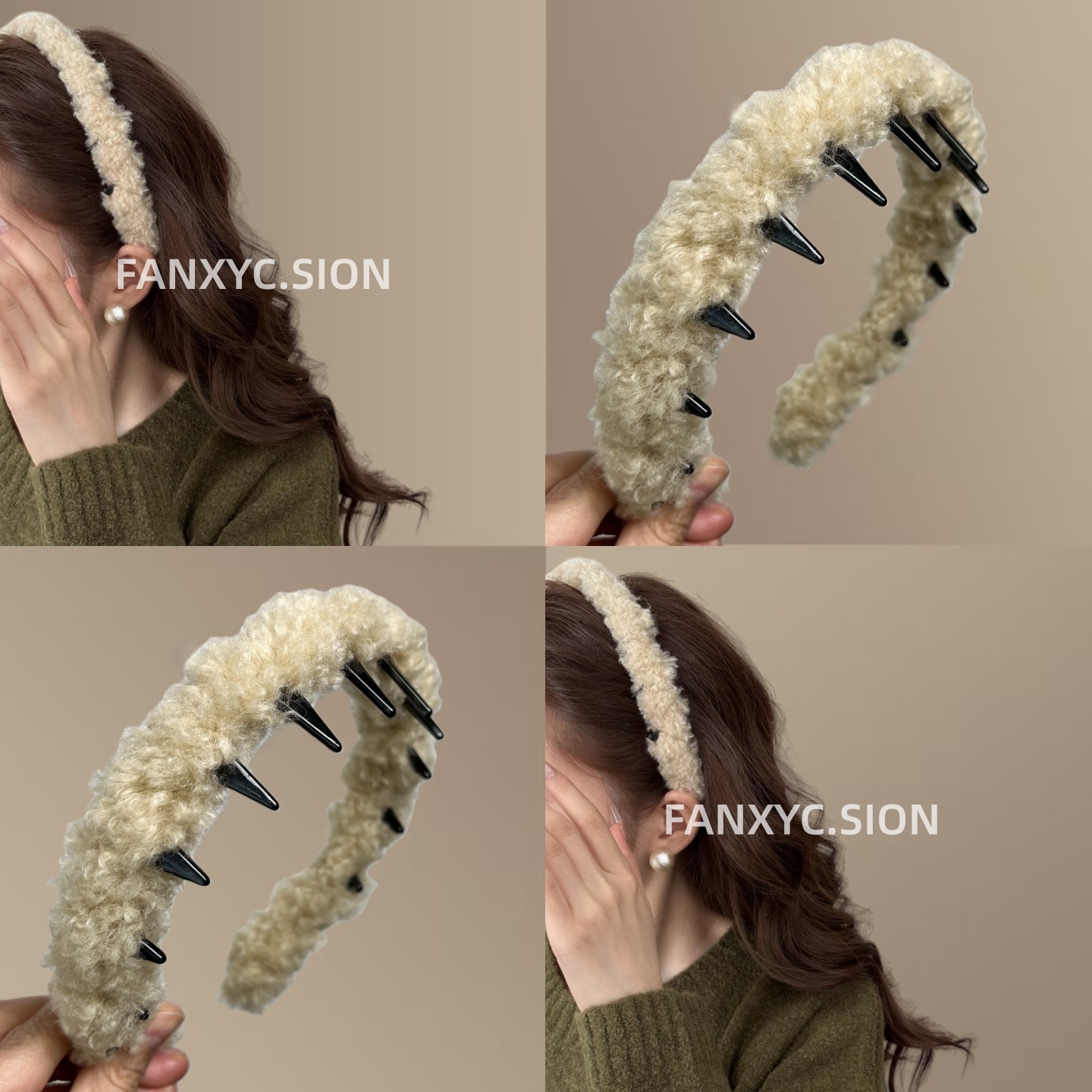 冬季新款韩版彩色毛绒带齿发箍