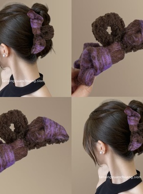 【紫色风铃】复古毛绒蝴蝶结抓夹发量多鲨鱼夹百搭盘发夹旅行发卡