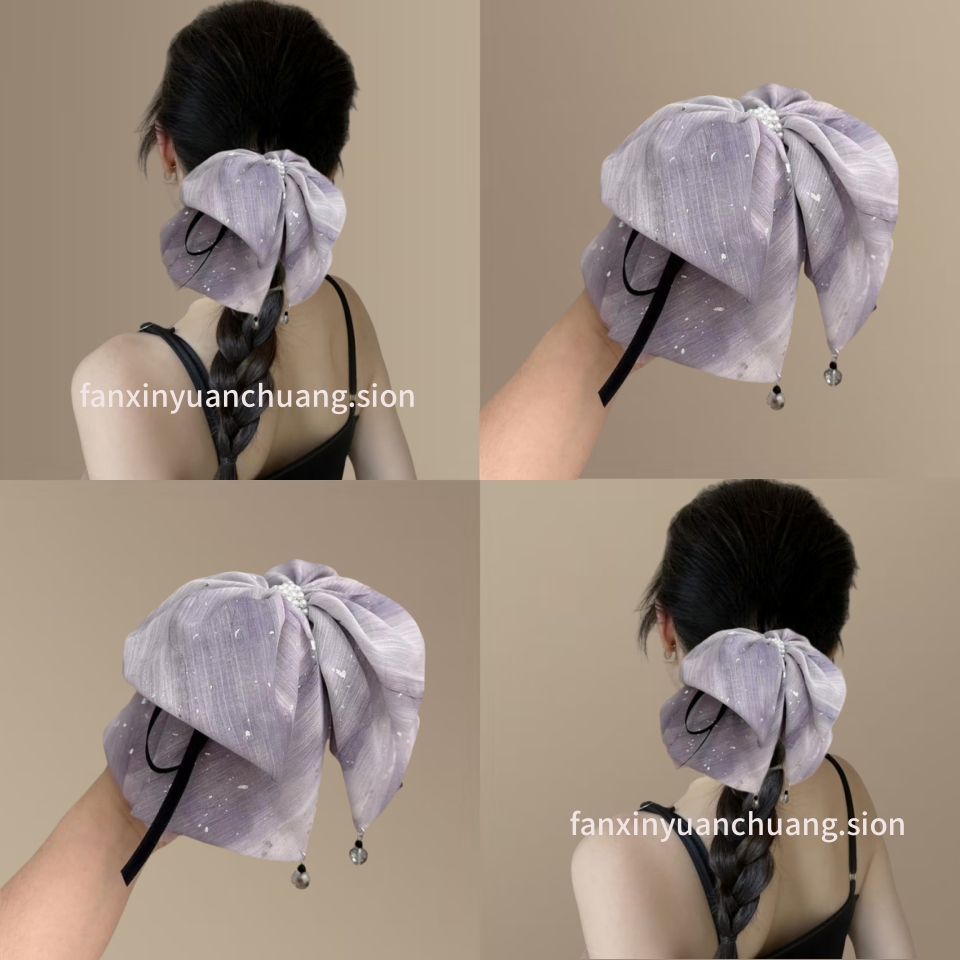 韩系高端发夹紫色蝴蝶结飘