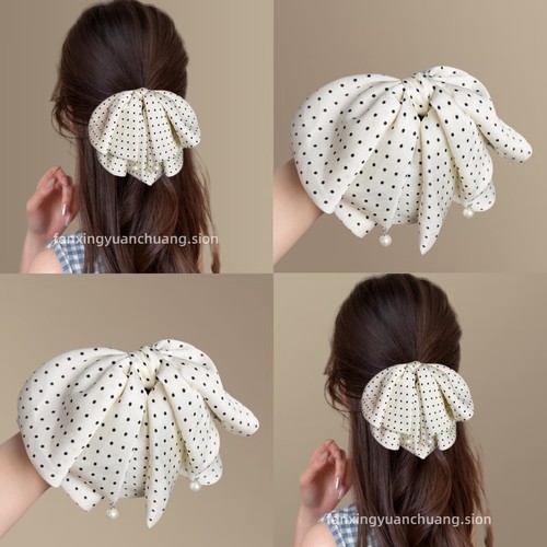 小波点飘带蝴蝶结珍珠马尾