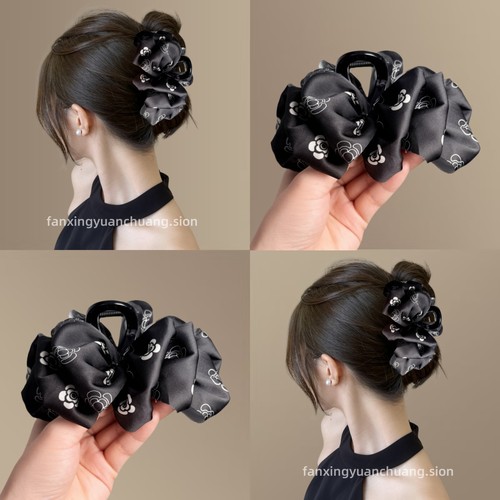 花朵泡泡云朵大号发量多抓夹女缎面高级感精致发夹盘发鲨鱼夹头饰